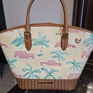 Tropical Print Tan and Cream Tote Bag
